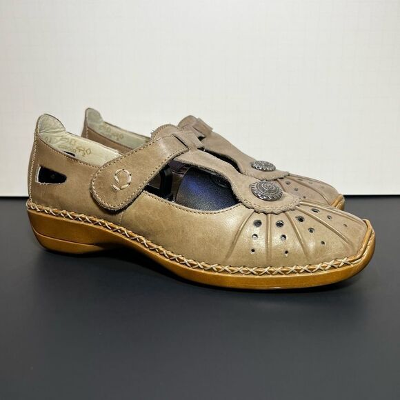 Rieker Shoes - Womens RIEKER Antistress Tan Leather Embellished Slip On Shoes / Size 6 - EU 37